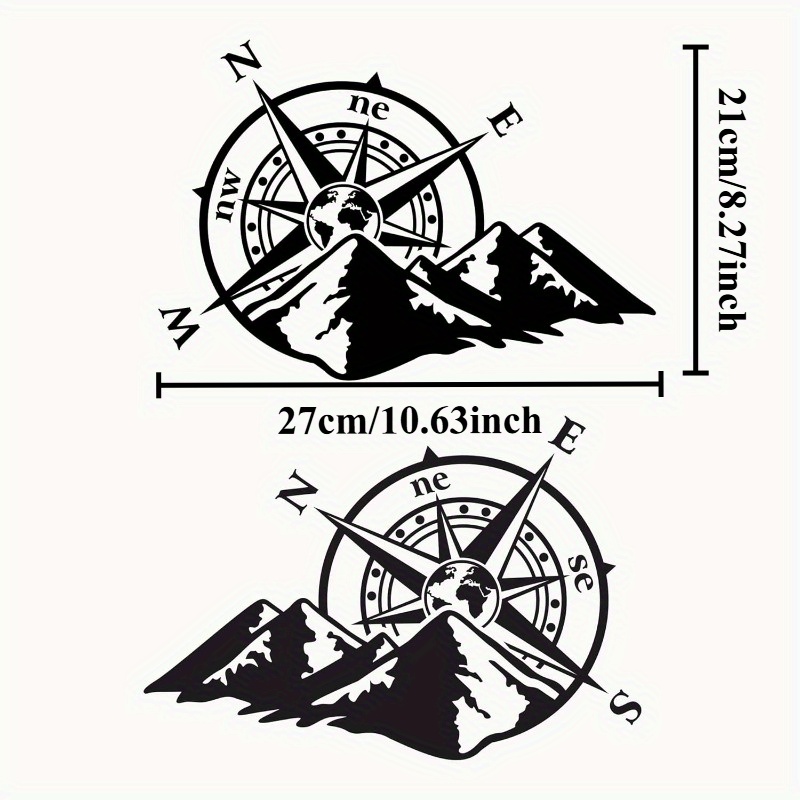 Outdoor Adventure Rv - 2Pcs Stiker Vinyl Kompas Gunung Arah