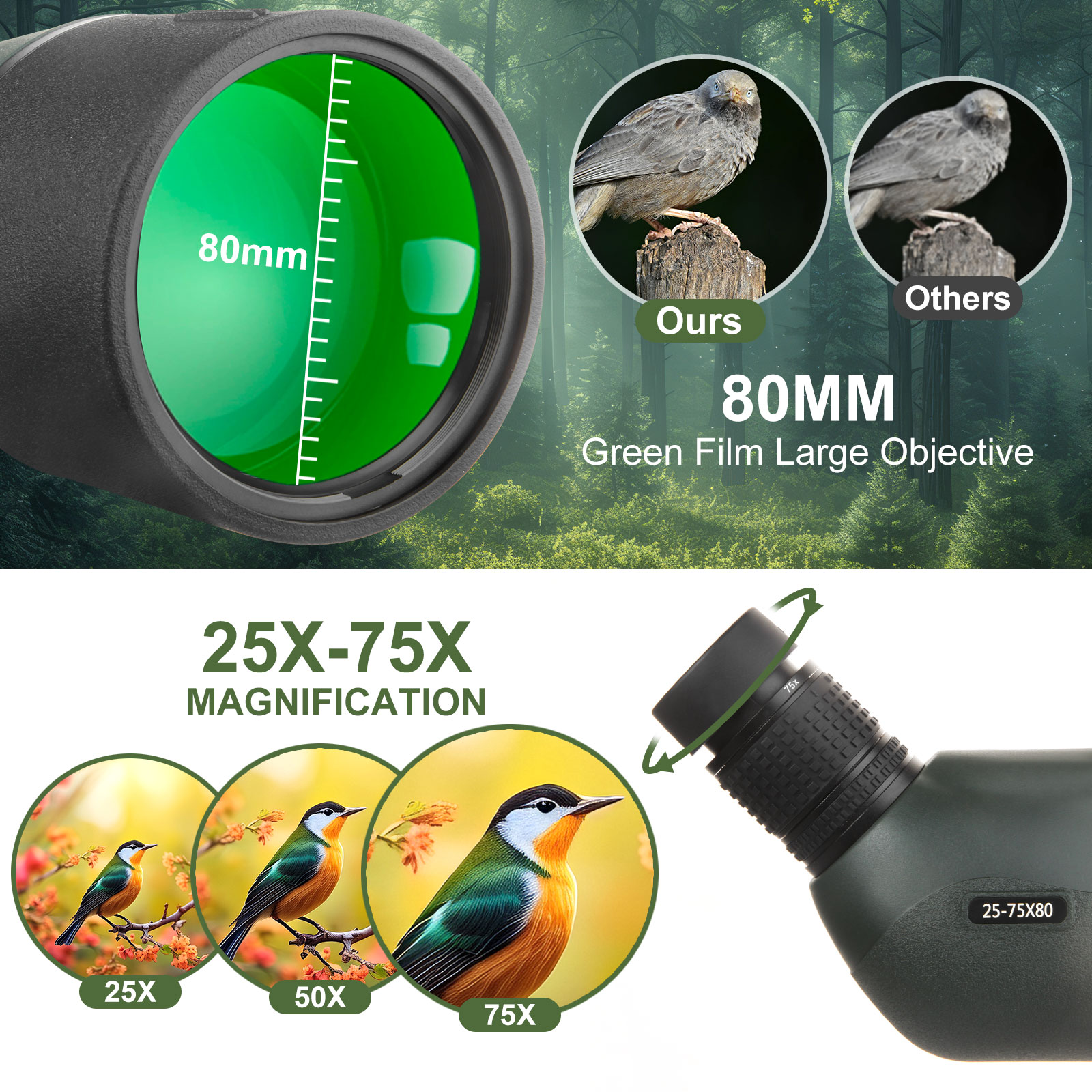 25-75x80 teleskop Spotting Sco - Outdoor Adventure Watches ulasan dan harga